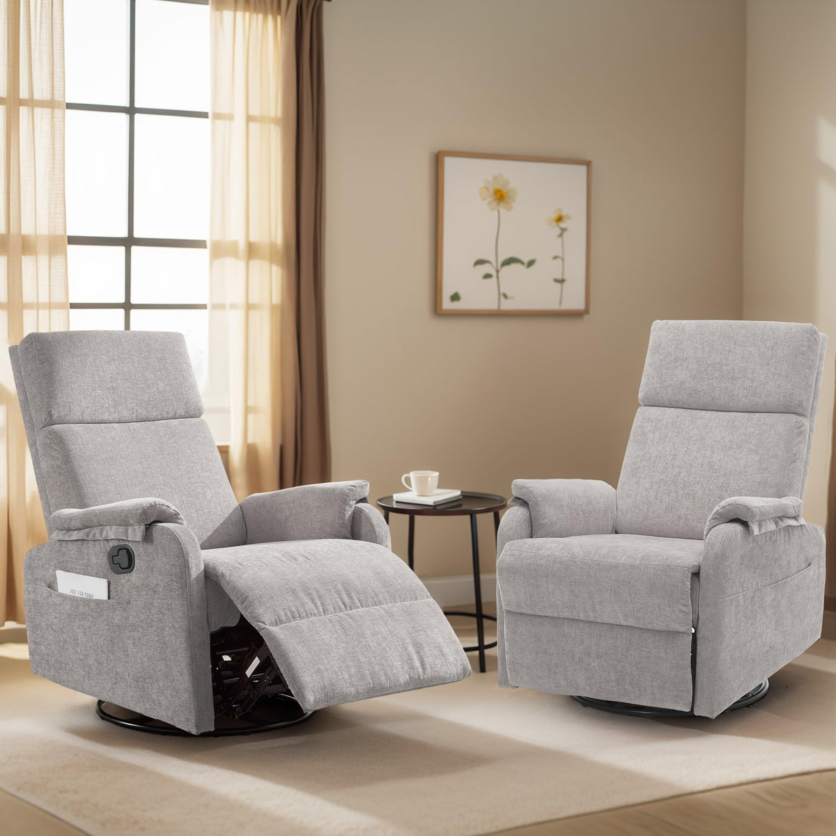 Chenille Grey Swivel Rocking Recliner Chair D49336