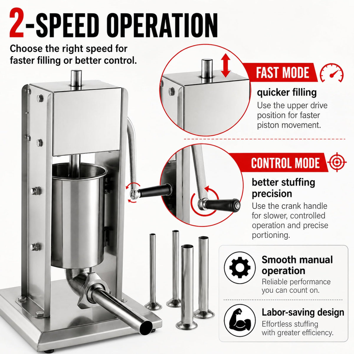 7 LB Vertical 2-Speed Stainless Steel Sausage Stuffer F724