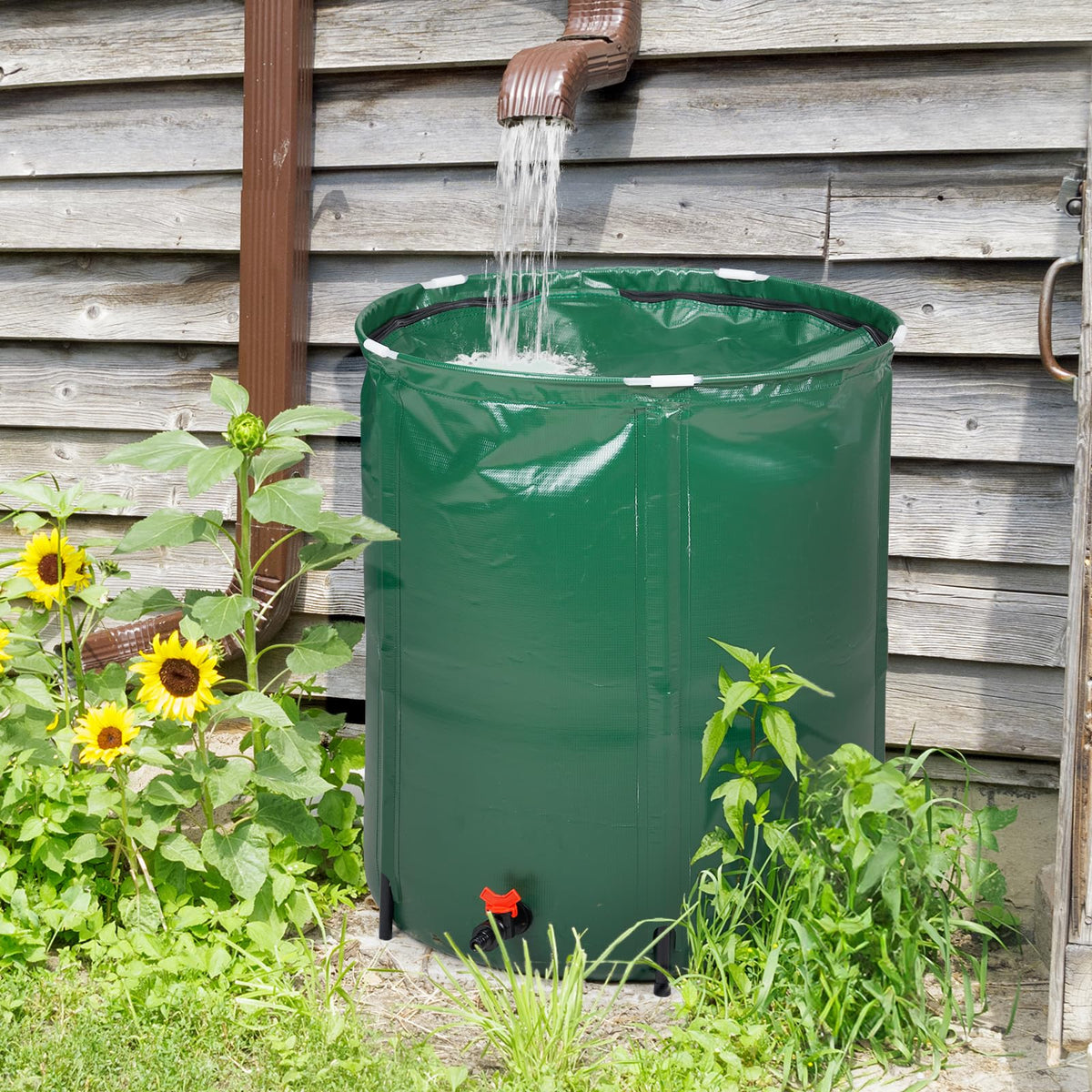 50 Gallon Portable Folding Rain Barrel with Spigots Q706343