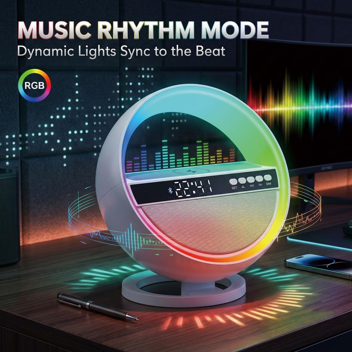 6-in-1 RGB LED Table Lamp with Bluetooth Speaker & Wireless Charging Z443