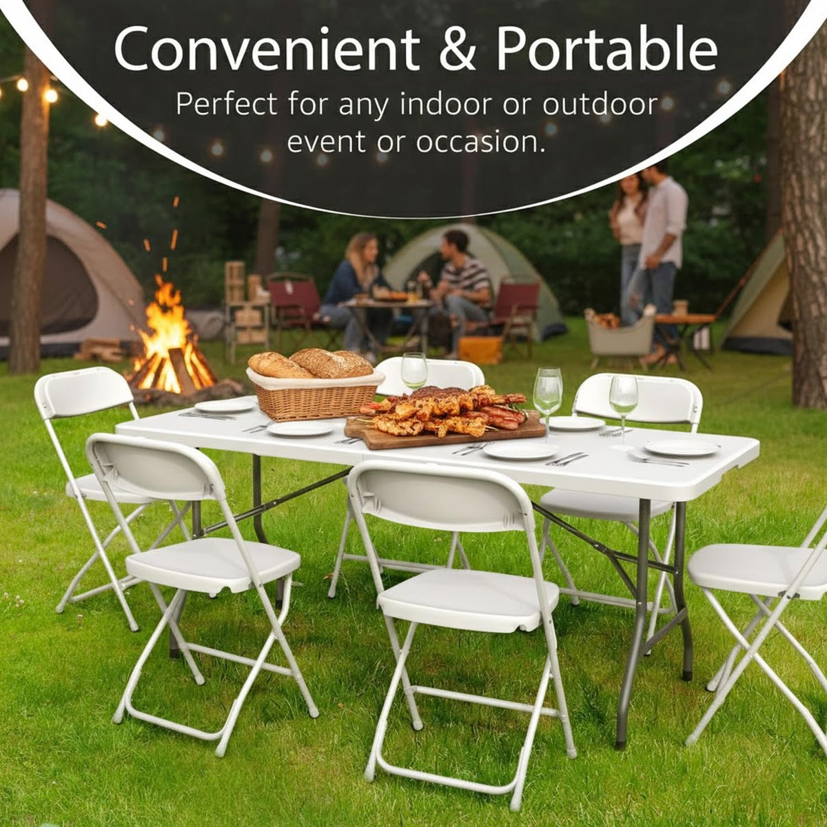 6ft White Folding Table with Carrying Handle U821960