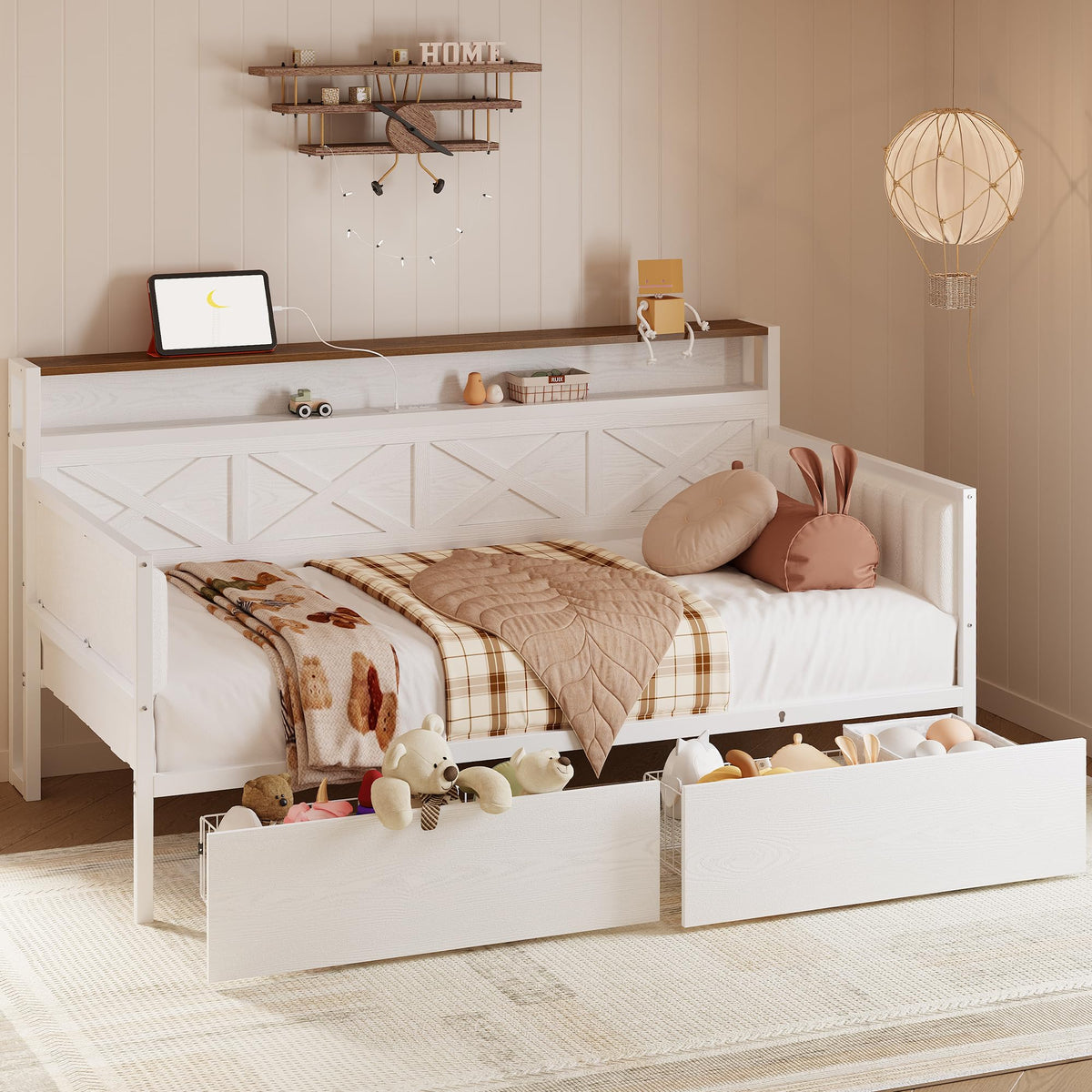 White Twin Daybed with Storage Drawers D478086