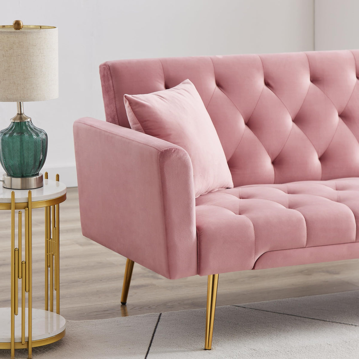 Pink Velvet Convertible Sofa Bed J88832
