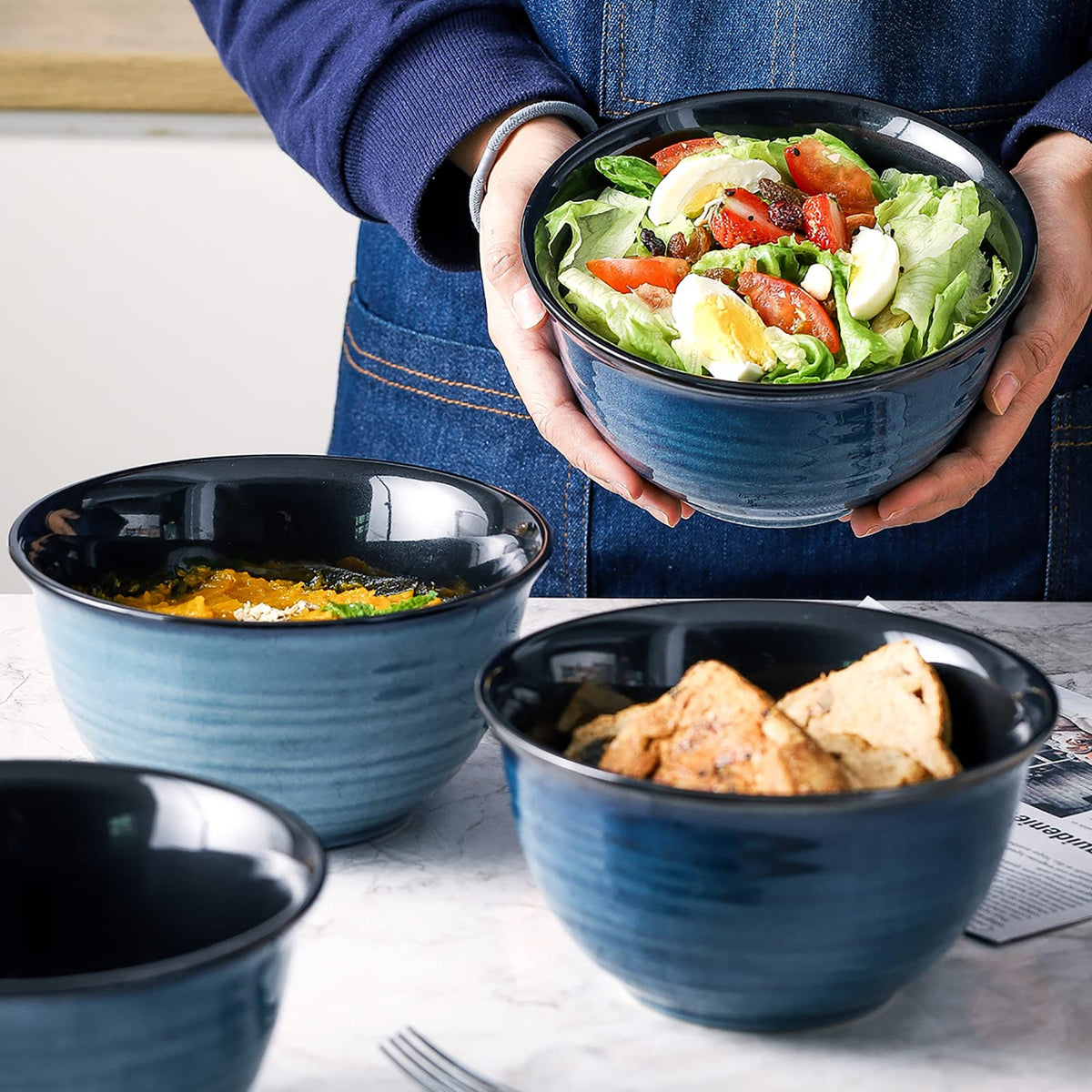 Ceramic 32 oz Pasta Bowls Set of 4 and 40 oz Soup Bowls Set of 4 Z77016