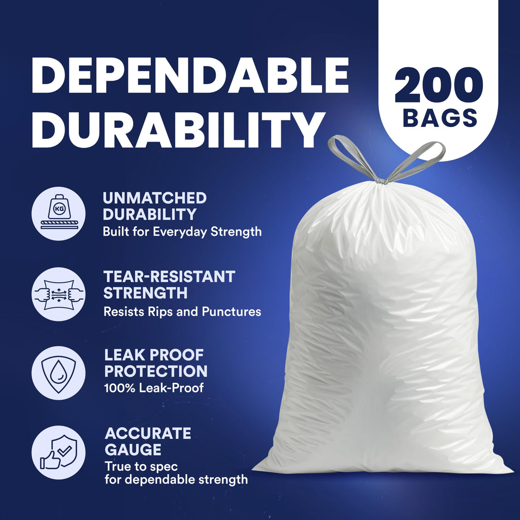 4 Gallon White Drawstring Trash Bags, 200 Count B97220