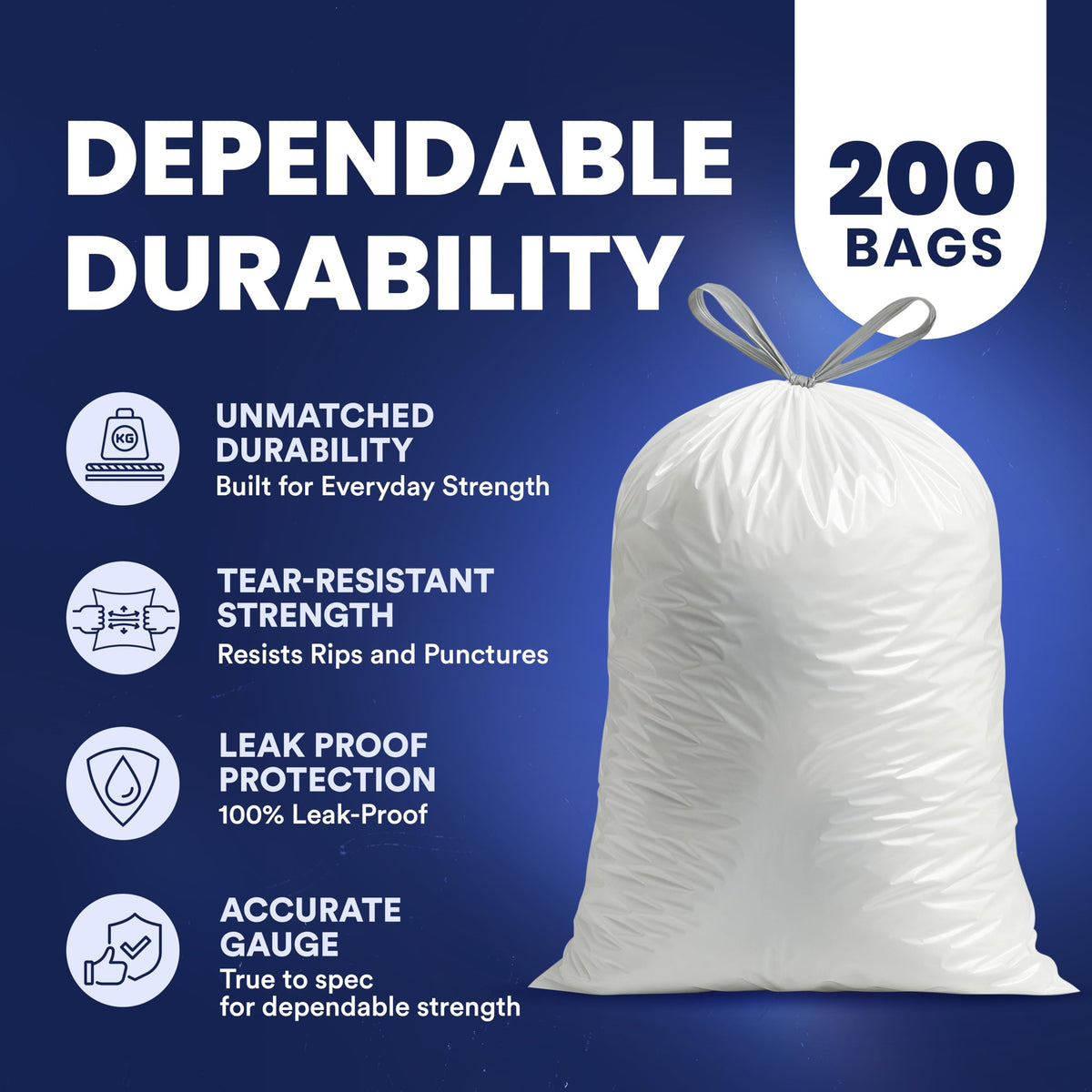 4 Gallon White Drawstring Trash Bags, 200 Count B97220