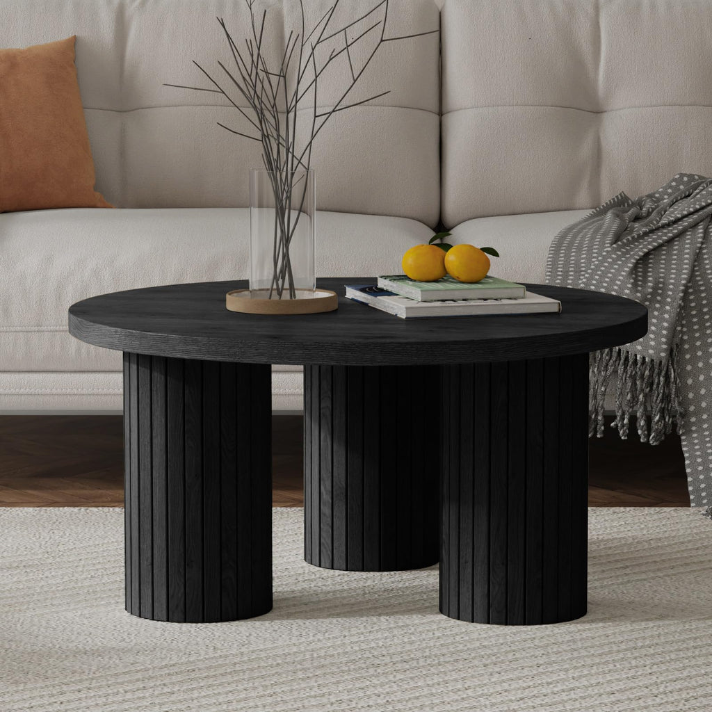 Round Wood Coffee Table with Fluted Legs L415