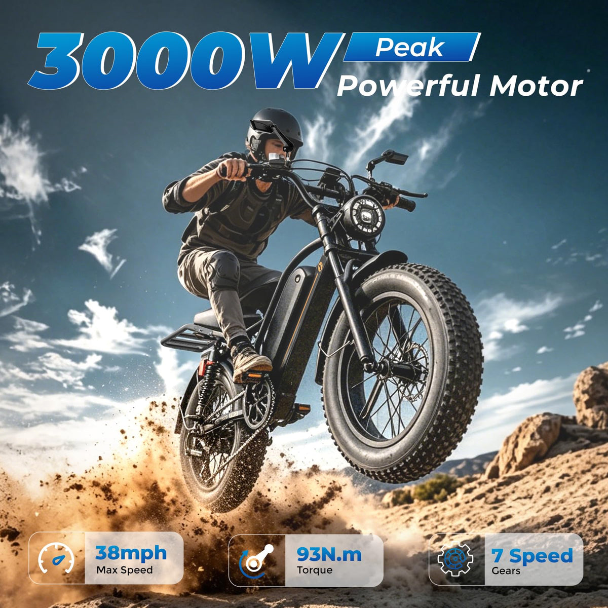 Electric Bike, 3000W Peak, 90 Miles & 38MPH P8259
