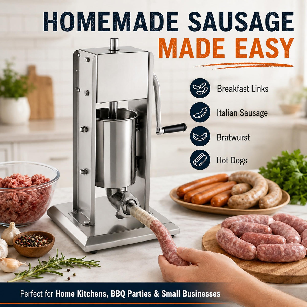 7 LB Vertical 2-Speed Stainless Steel Sausage Stuffer F724