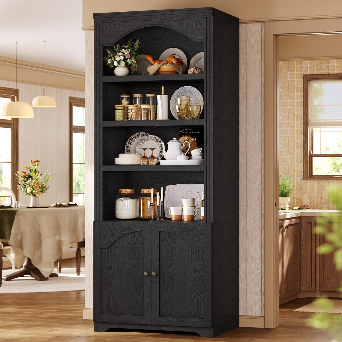 81"x31.4" Arched Bookcase with Adjustable Shelves & Doors X6917
