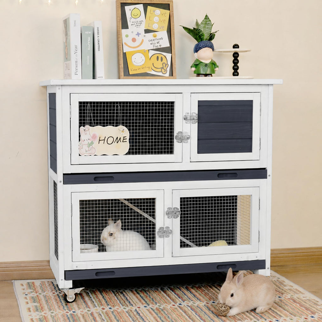 2-Story Indoor Rabbit Hutch with Wheels T7485