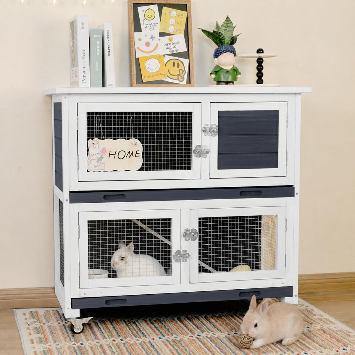 2-Story Indoor Rabbit Hutch with Wheels T7485