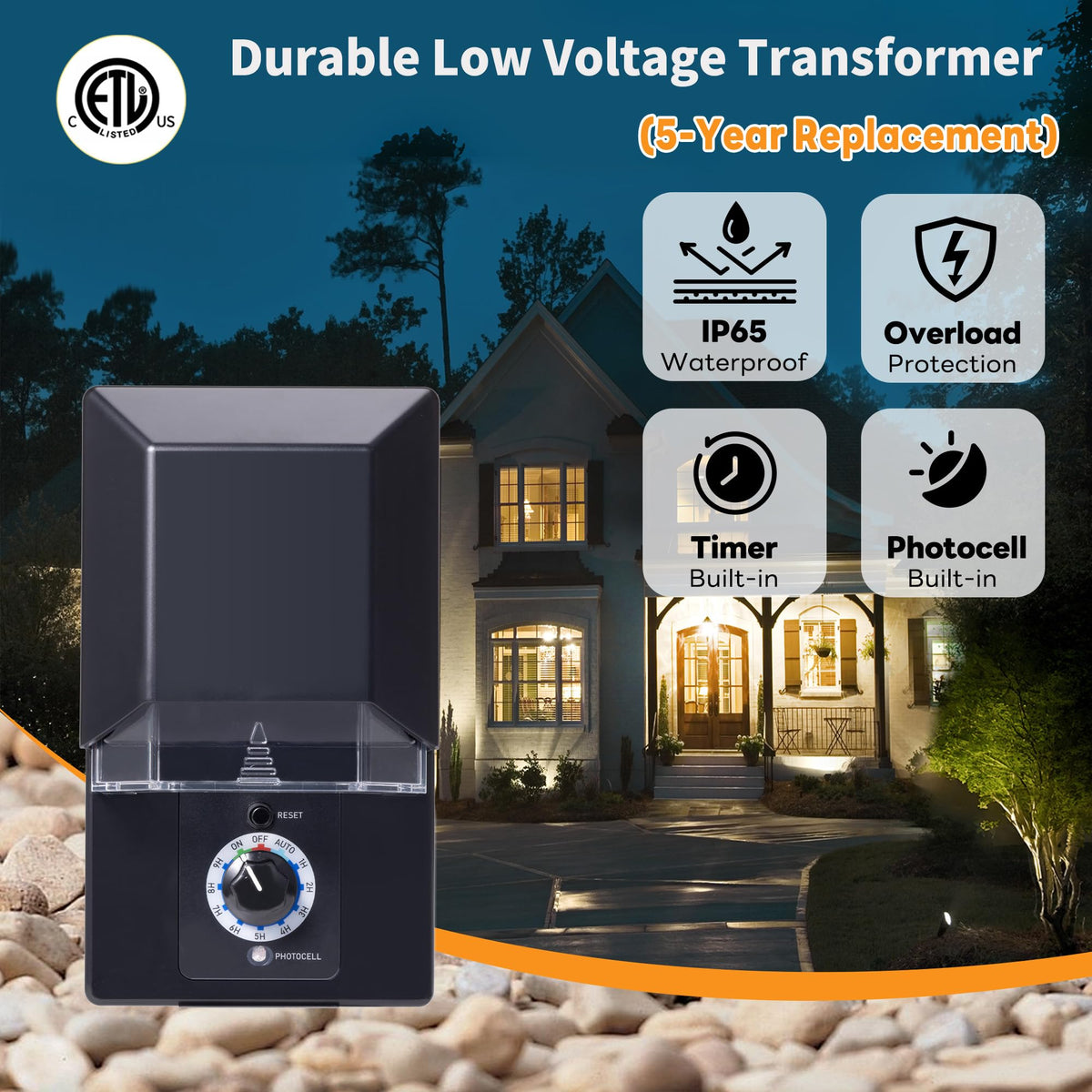 200W Low Voltage Landscape Transformer with Timer and Photocell S913895