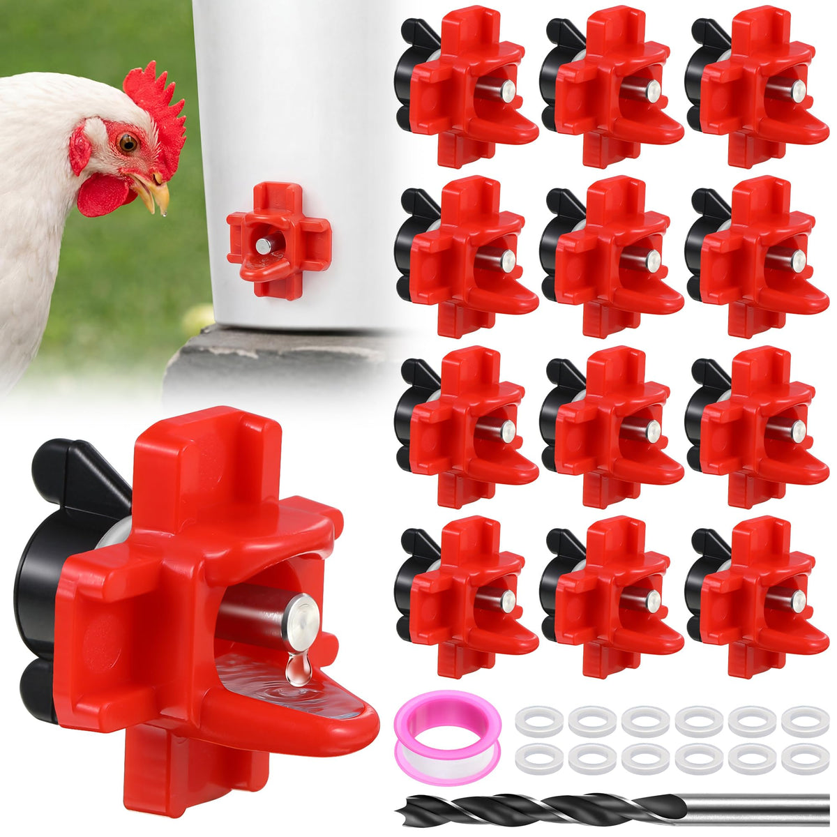 12 Pcs Horizontal Chicken Waterer Nipples with Drill Bit F1493