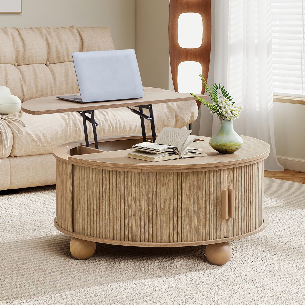 Round Lift Top Coffee Table with Storage M508