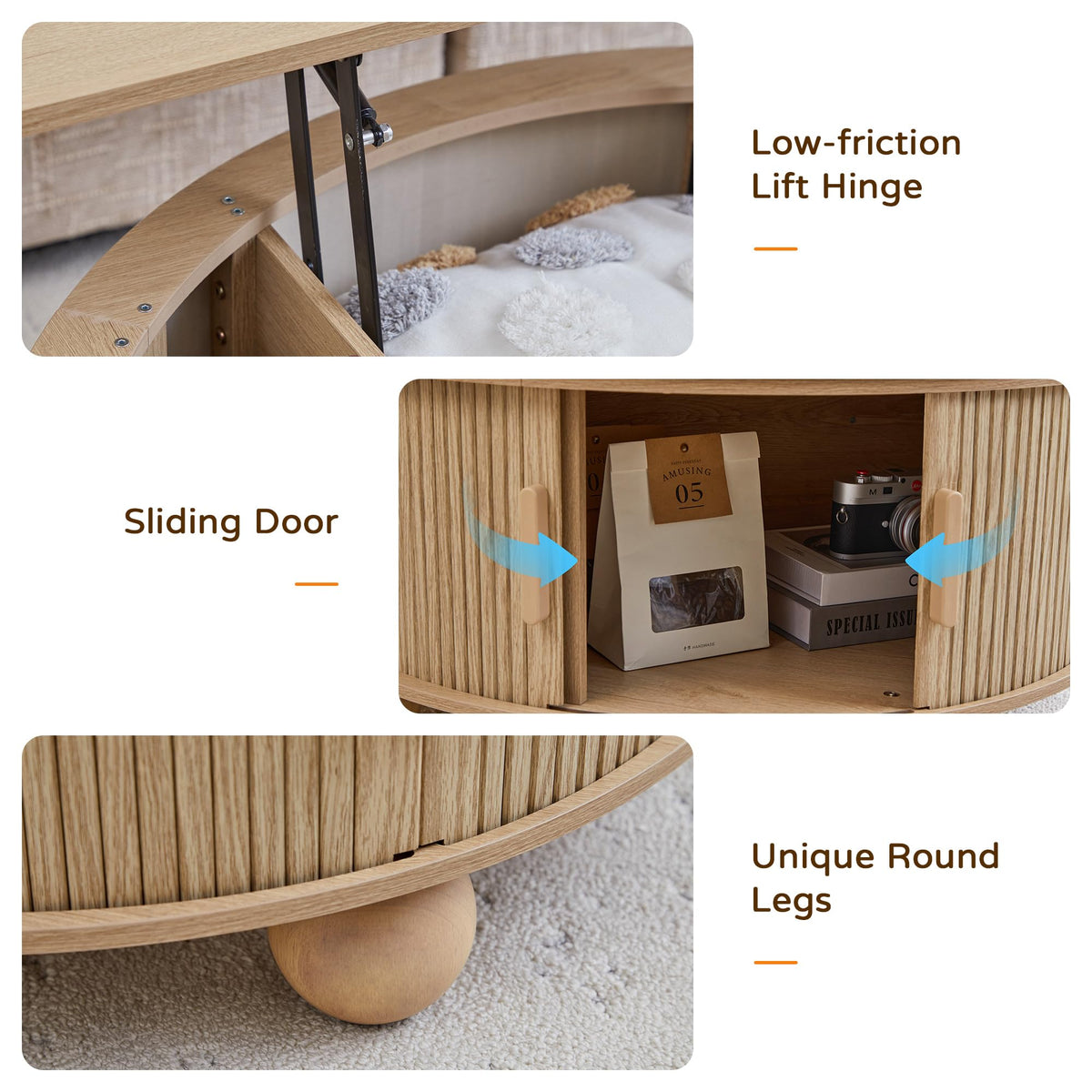 Round Lift Top Coffee Table with Storage M508
