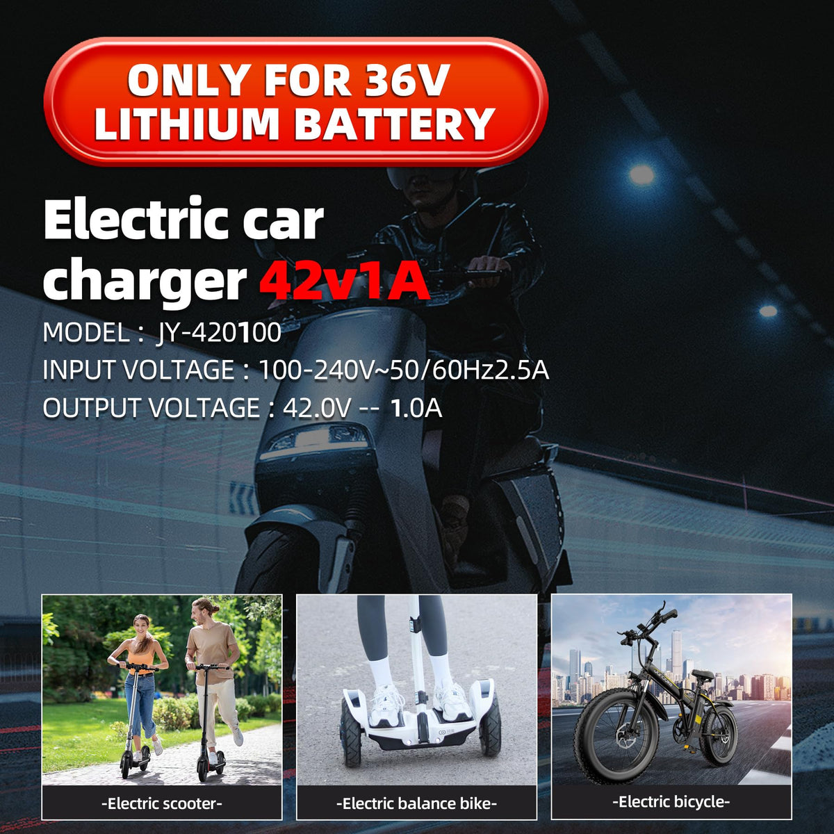 42V 1A Electric Scooter Charger with 4 Plugs L87039