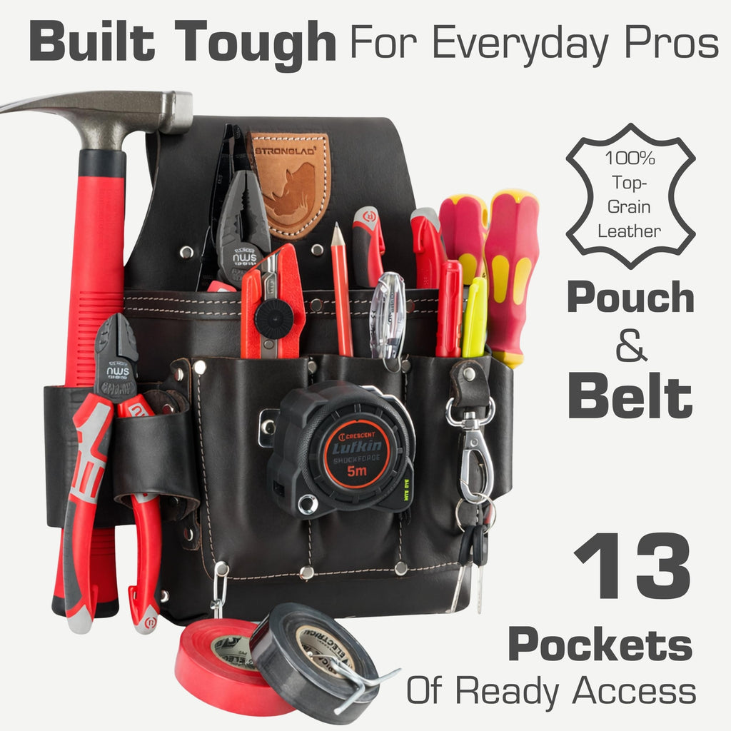 13-Pocket Top-Grain Leather Electricians Tool Belt K455657