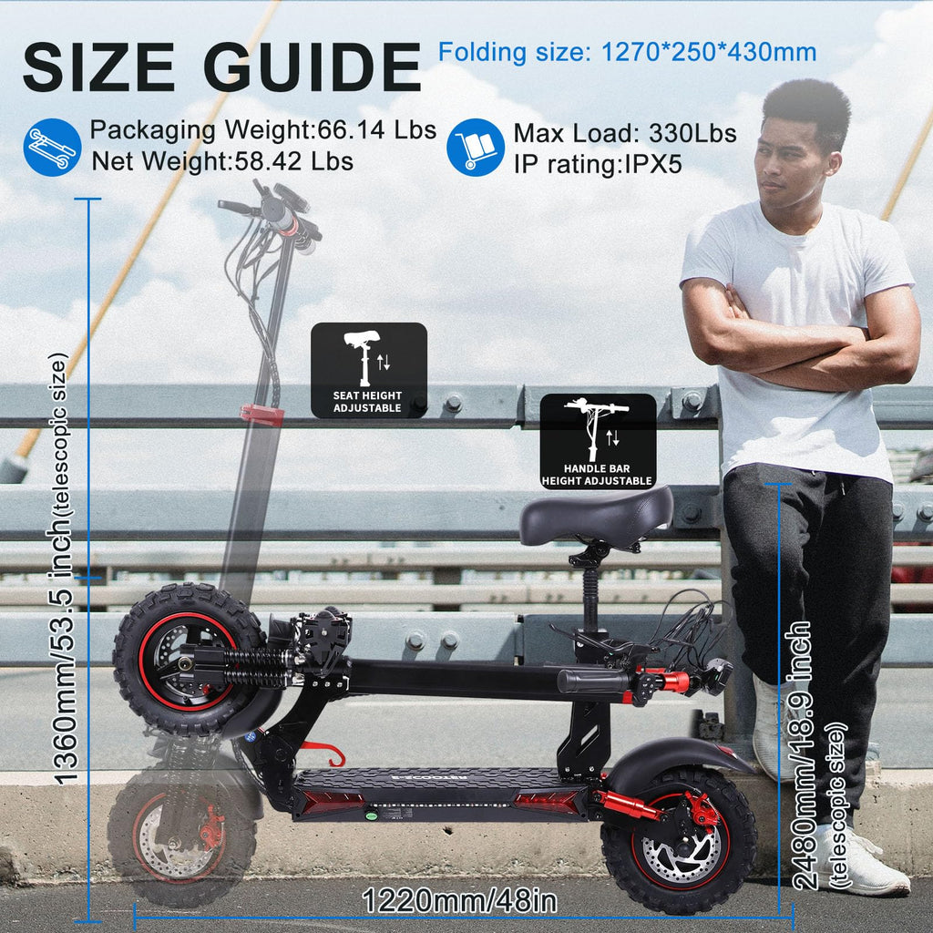 1200W 37 Mile Range 34MPH Foldable Electric Scooter with Seat P387