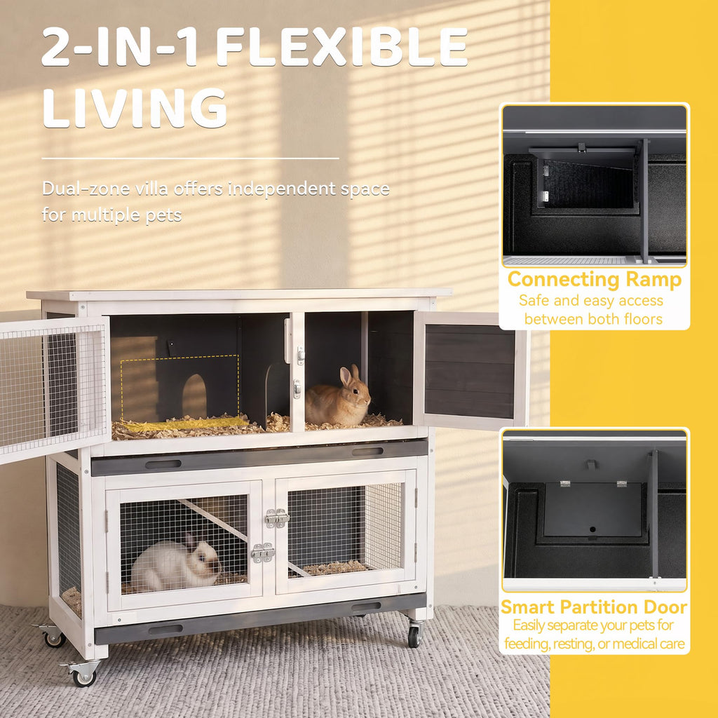 2-Story Indoor Rabbit Hutch with Wheels T7485