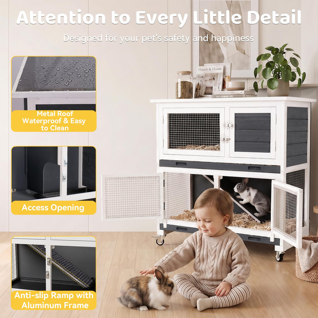 2-Story Indoor Rabbit Hutch with Wheels T7485