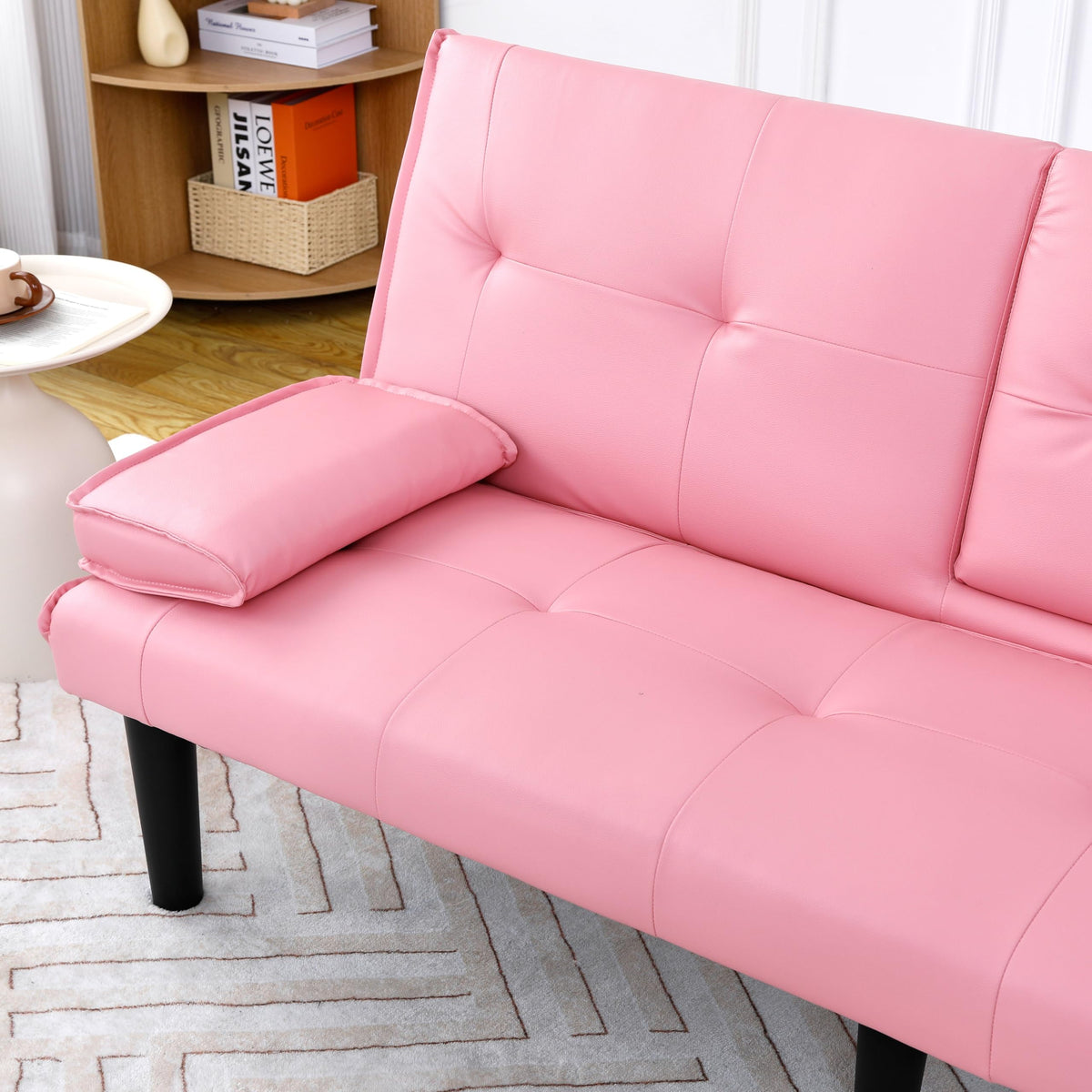 Pink 3 in 1 Convertible Sleeper Sofa Bed with Cup Holder F3659