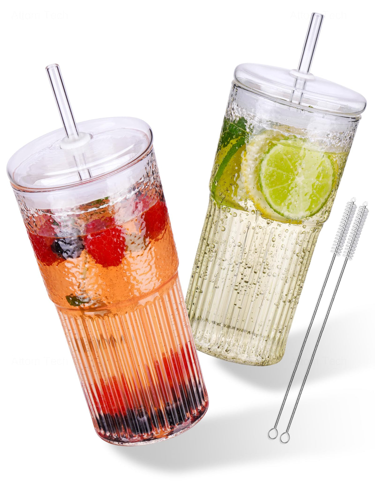 High Borosilicate Glass Tumbler Cup with Lid and Straw, 22oz Clear 2 Pack G3895