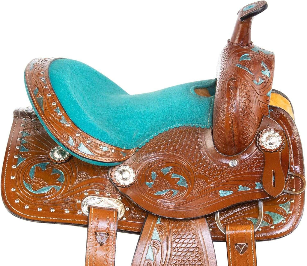 Leather Barrel Saddle with Headstall, Reins and Breast Collar V886836
