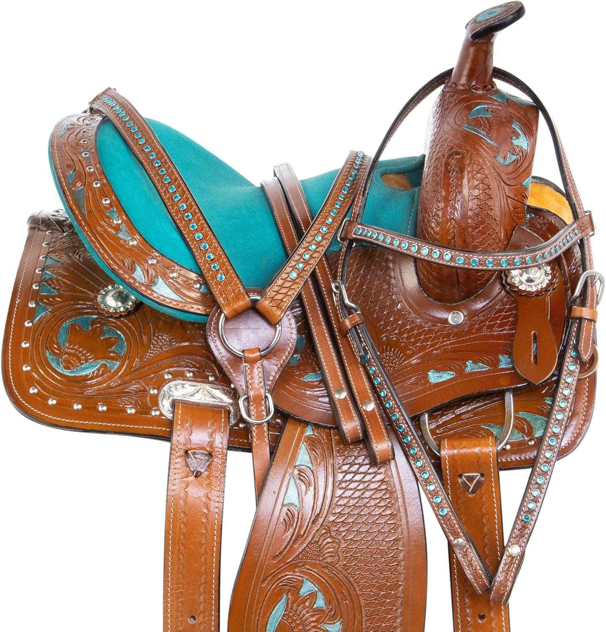 Leather Barrel Saddle with Headstall, Reins and Breast Collar V886836