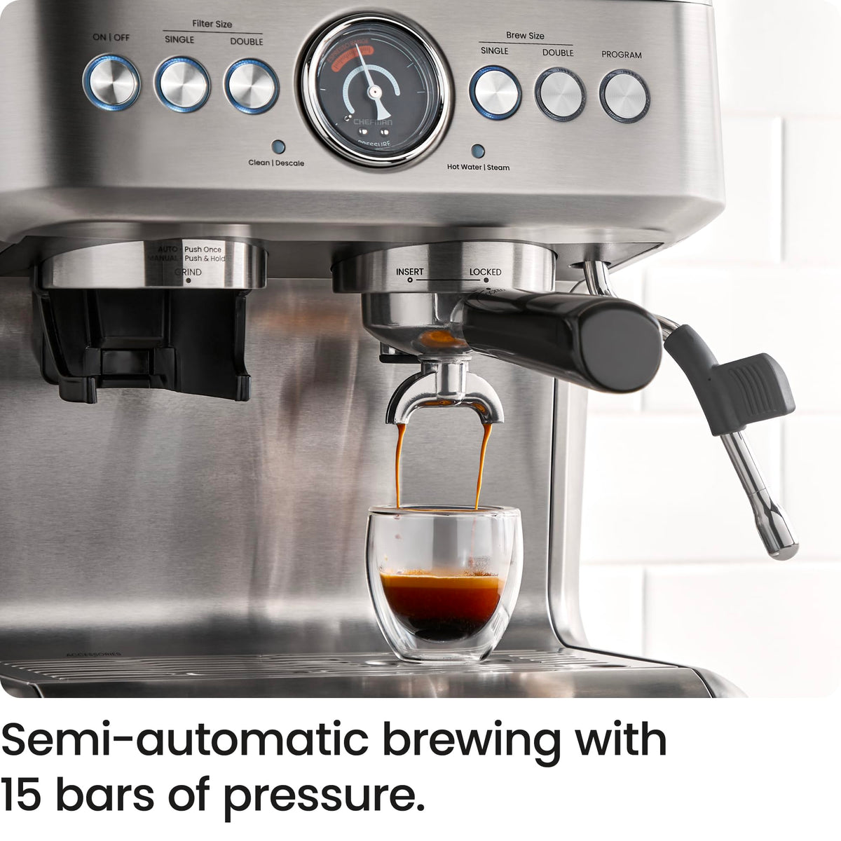 15 Bar Espresso Machine with Milk Frother and Coffee Grinder J654682