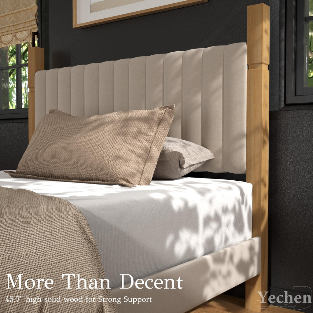Queen Size Beige Linen Bed Frame with Headboard L84106