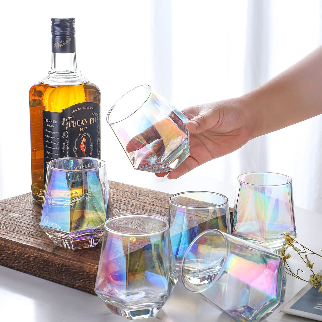 Stemless Wine Glasses Set of 6, 10 Oz Iridescent Diamond Shaped Glassware D262742