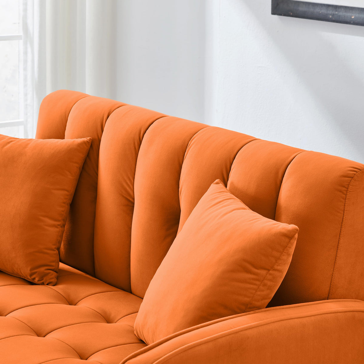 Orange Velvet Tufted Loveseat Sofa L8554
