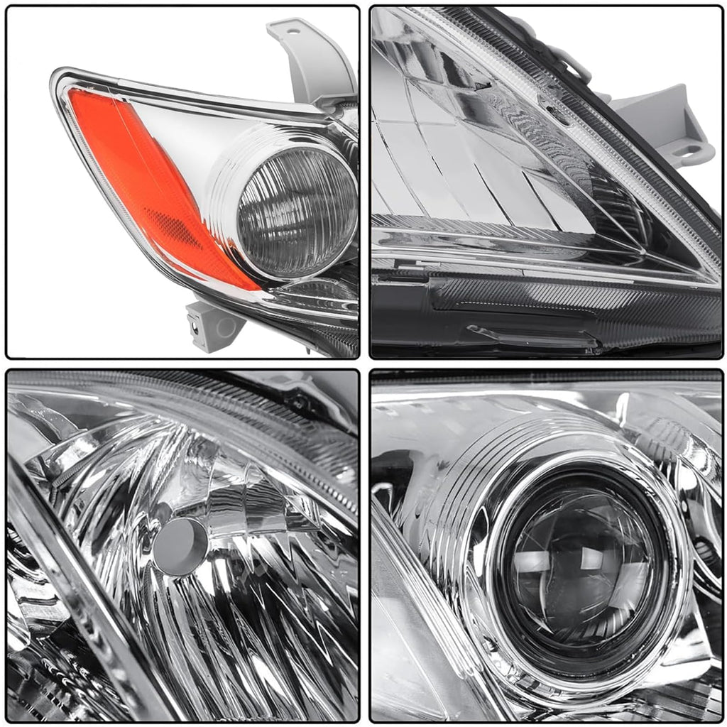 Headlights Assembly Pair Chrome Housing Amber Reflector V663153