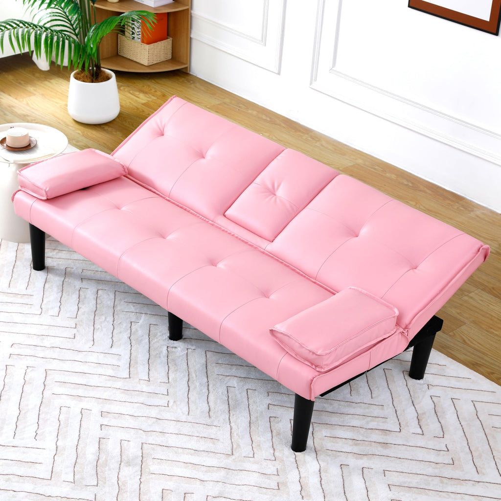 Pink 3 in 1 Convertible Sleeper Sofa Bed with Cup Holder F3659