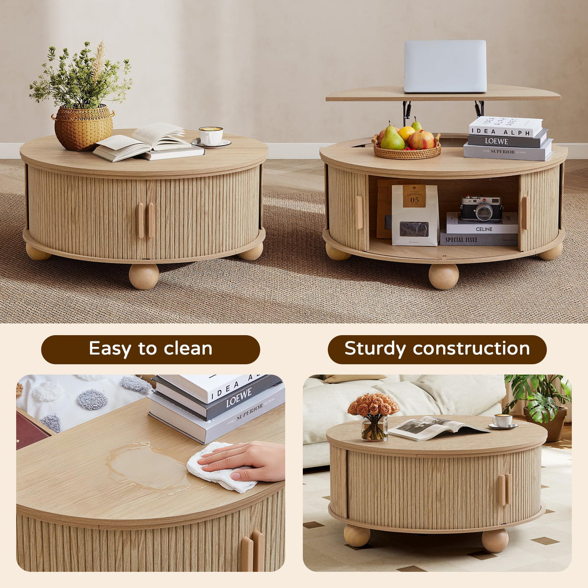 Round Lift Top Coffee Table with Storage M508
