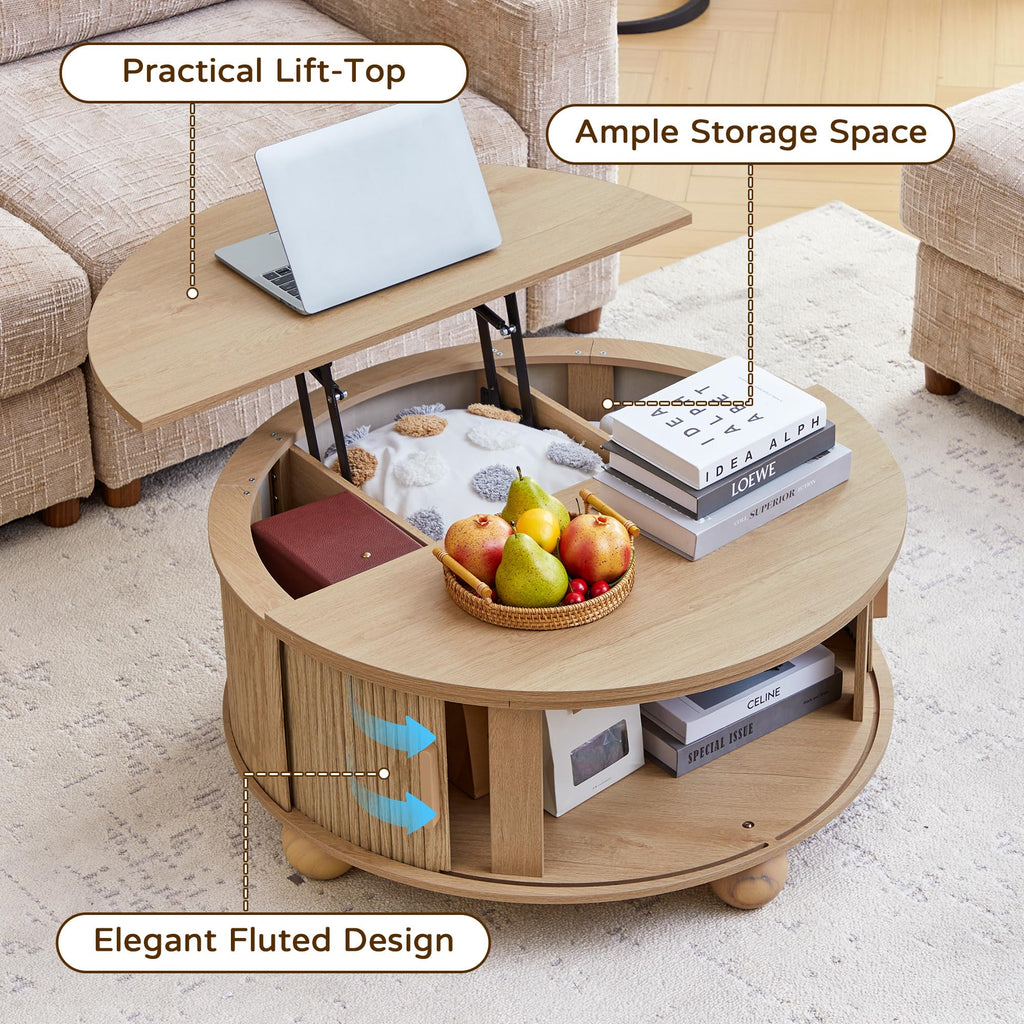 Round Lift Top Coffee Table with Storage M508