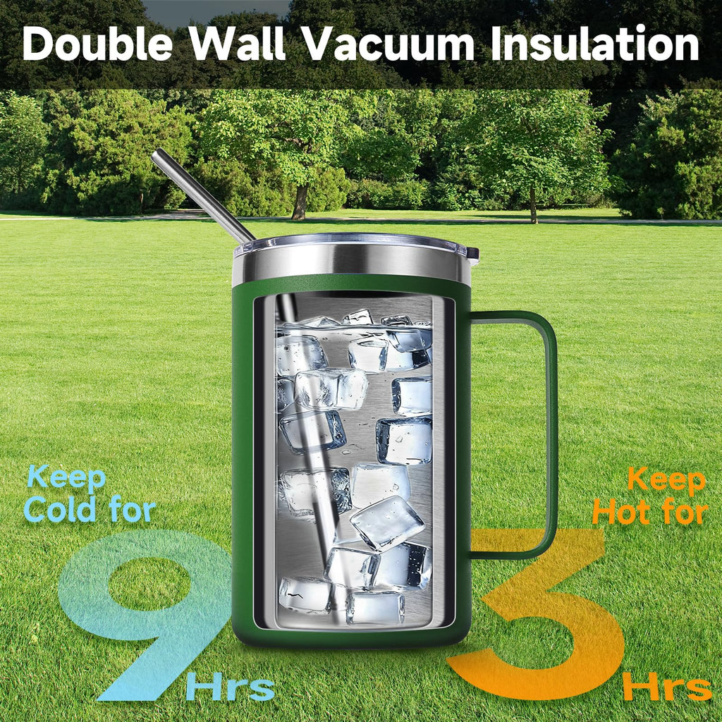 16oz Insulated Stainless Steel Coffee Mug with Lid and Straw Q2487