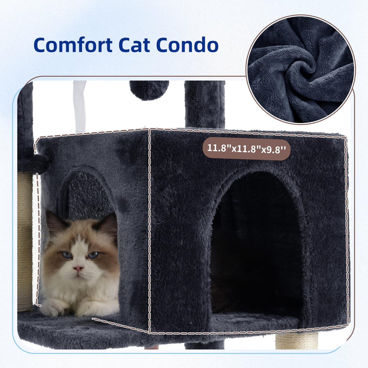 43.3 inch Smoky Gray Cat Tree with Hammock and Scratching Post D555