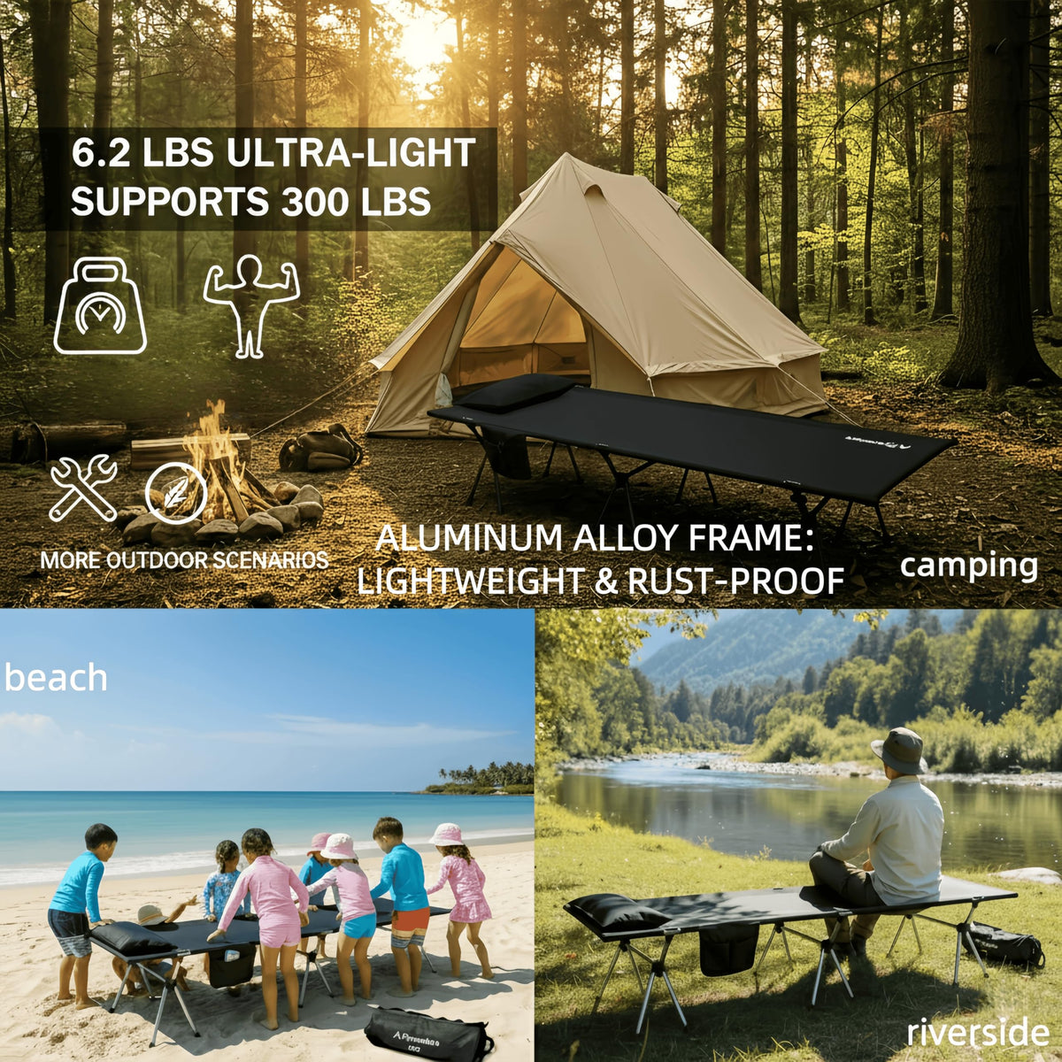 Lightweight Foldable Camping Cot 300 lbs Capacity V850690