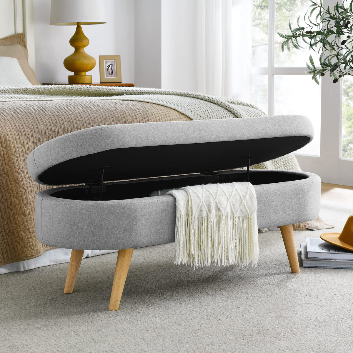 43.5" Oval Storage Bench Linen Fabric A4369