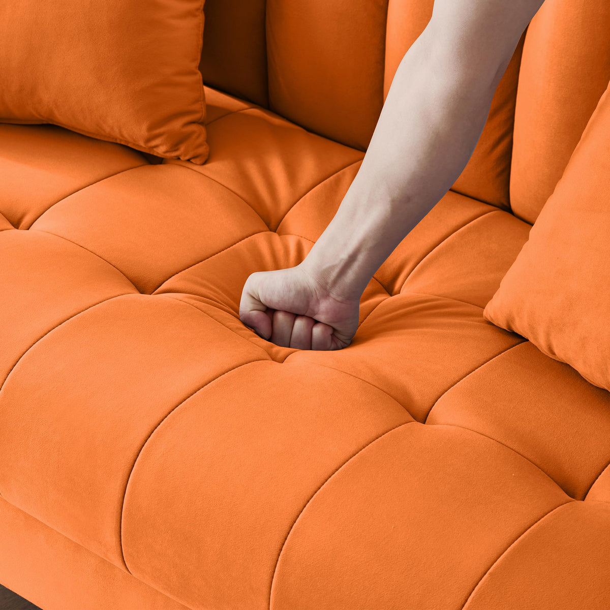 Orange Velvet Tufted Loveseat Sofa L8554