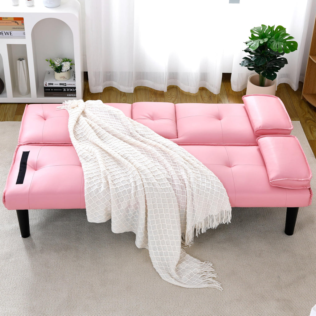 Pink 3 in 1 Convertible Sleeper Sofa Bed with Cup Holder F3659
