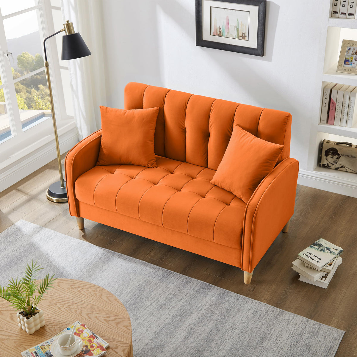 Orange Velvet Tufted Loveseat Sofa L8554