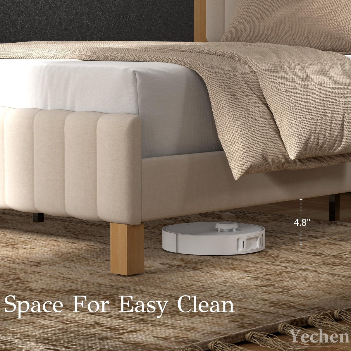 Queen Size Beige Linen Bed Frame with Headboard L84106