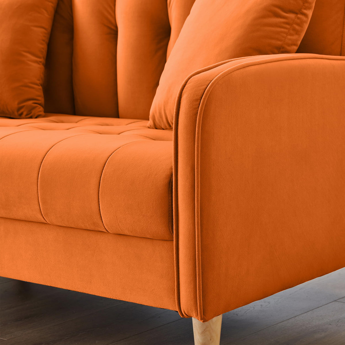 Orange Velvet Tufted Loveseat Sofa L8554