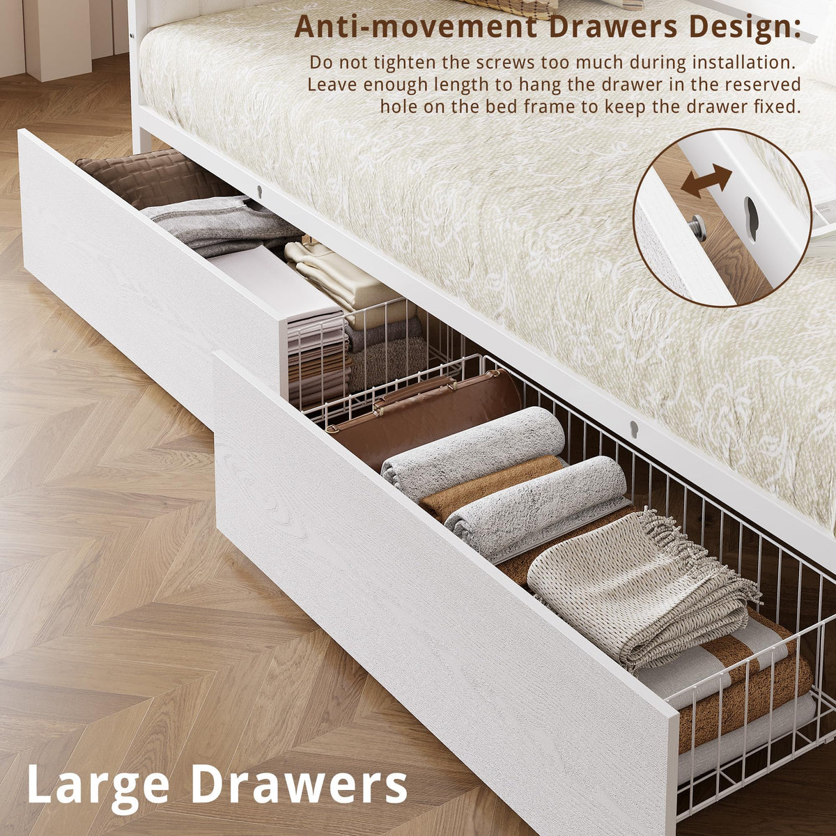 White Twin Daybed with Storage Drawers D478086